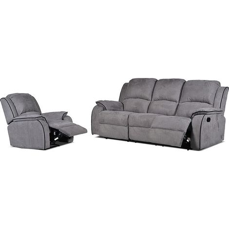 Vente-Unique – Canapé relax 3 places en microfibre – Fauteuil relax HERNANI – Gris – Inclinaison 160° – Garnissage mousse haute résilience