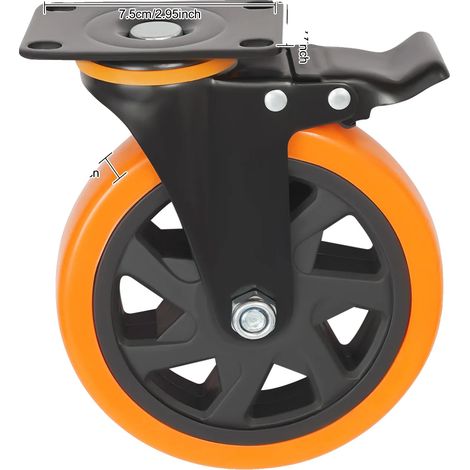 Roues de chariot lourdes, capacité de charge de 220 lbs, roues en polyuréthane durables, 152mm 6in(4pcs) (1/2)