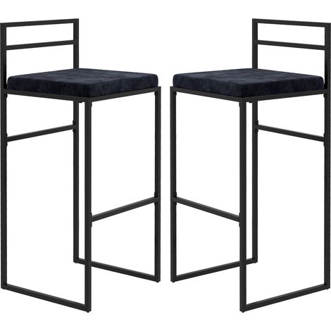 Set aus 2 hohen Barhockern mit Samtkissen und Fußstütze, 74 cm, schwarz