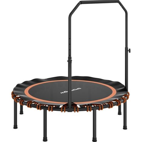 Trampoline fitness pliable avec main courante réglable, cadre acier et tapis plastique orange, intérieur et extérieur (1/5)