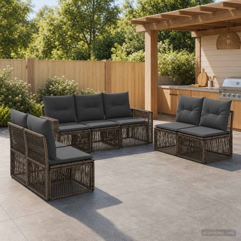 Ensemble salon de jardin modulable 7 places en polyrotin gris avec coussins, 53.4kg - PANGIVO (1/5)
