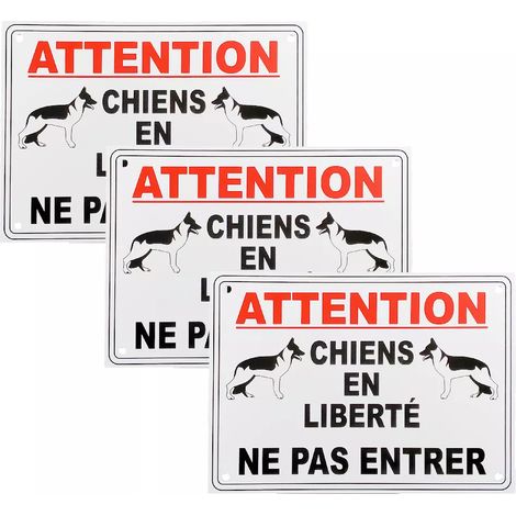 Pack 3 panneaux extérieurs 'ATTENTION CHIENS EN LIBERTÉ NE PAS ENTRER' - PVC résistant (format A5) (1/3)