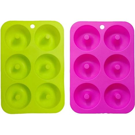 JSSEVN-2 Moldes antiadherentes para donas, molde de silicona de 6 cavidades para hornear, libre de BPA, bandeja para hornear en microondas (1/4)