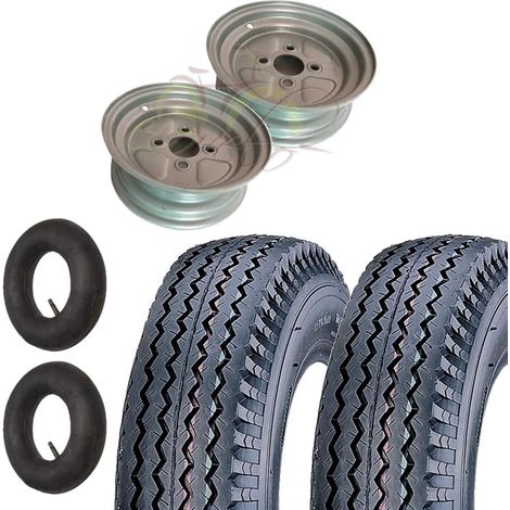 2 PNEUMATICI 4.00-10 + CERCHI 10 ATTACCO FIAT + CAMERE DARIA PER RUOTE CARRELLO RIMORCHIO APPENDICE 4.00/4.50-10 Union