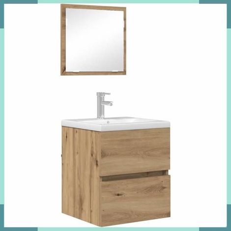 Meuble de salle de bain - Chêne artisanal - Avec tiroir - Miroir - 41 x 38,5 x 45 cm (1/5)