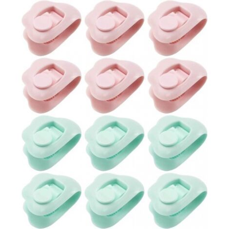 FENOPLASTICALot de 12 clips de fixation pour housse de couette en plastique sans épingles pour maintenir les coins en place, fixation pour coussins, rideaux, décoration, rose et bleu (1/5)
