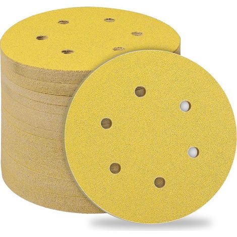 Disques Abrasifs 150mm,50 Pièces Abrasifs de Ponçage Ponceuse tampons ponçage ronds 6 trous Grain 60 pour Poncer Polir Dérouiller pour Ponceuse (1/5)