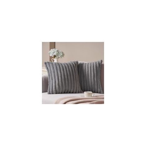 Lot de 2 housses de coussin en velours côtelé gris, moelleuses et douces, 40x40 cm, pour canapé, salon, chambre, lit.