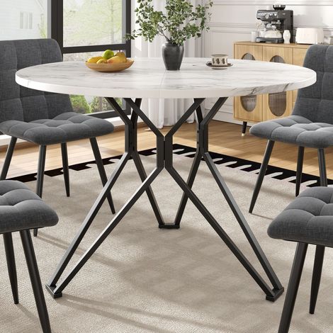 Tavolo da pranzo rotondo in MDF effetto marmo nero con struttura in metallo, 100x100x76 cm