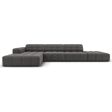Canapé d'angle gauche 5 places en velours gris (1/5)
