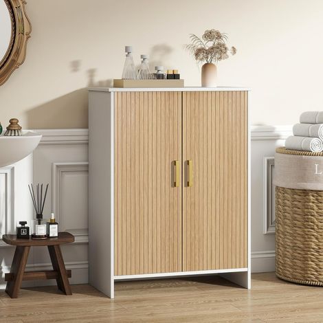 Meuble sous Vasque, Meuble de Salle de Bain, mobilier de Salle de Bain 30 x 60 x 80 cm, Armoire 2 Portes magnétiques à rainures Verticales (Blanc) (1/5)