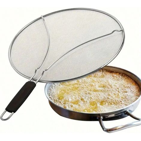 Passoire anti-éclaboussures d'huile en acier inoxydable (13 pouces) : mailles fines, empêche l'huile chaude de s'éclabousser, protège la peau, préserve la propreté de la cuisine, design avec boucle de (1/4)