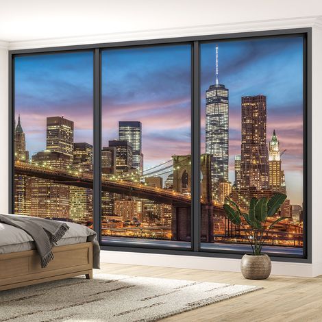 Papier peint panoramique Trompe l'oeil baie vitrée - New york - 130 cm x 78 cm (1/5)