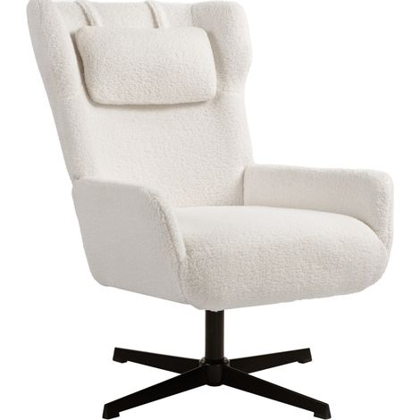 Fauteuil d'appoint pivotant en sherpa crème avec structure métallique robuste (1/5)