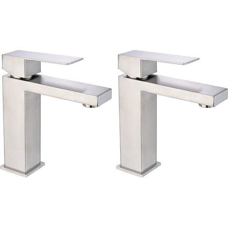 Rubinetto miscelatore meccanico quadrato in inox Colore nichel spazzolato H17,8 cm - Lotto di 2 - CANILAS