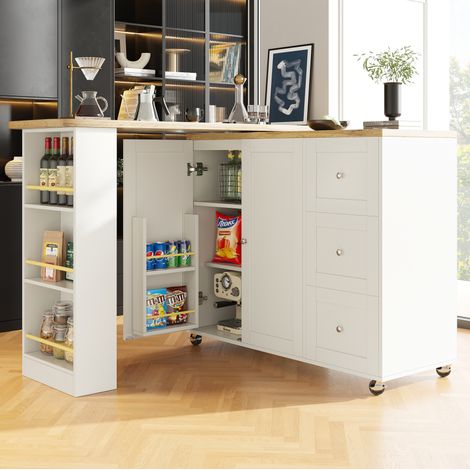 MEUBLIV Isola da cucina 203x39x106 cm bianca – girevole a 360°, vani multipli (1/5)