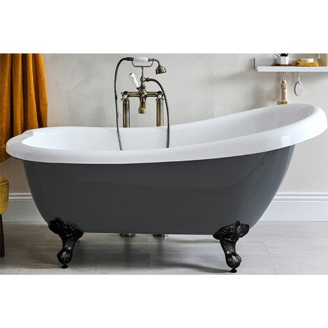 Hudson Reed Elton - Baignoire Îlot Couleur Gris Pierre avec Pied Noir - 171cm x 74cm