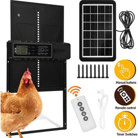 Automatische Hühnerklappe – mit Timer, Fernbedienung und Solarpanel – Hühnergitter – Hühnertür – Hühnerauslauf (1/5)