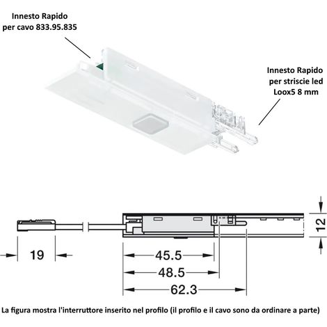 INTERRUTTORE CON SENSORE DI MOVIMENTO DA 3 MINUTI 24V/120W PER PROFILO 2103 HAFALE 833.89.293 (1/2)