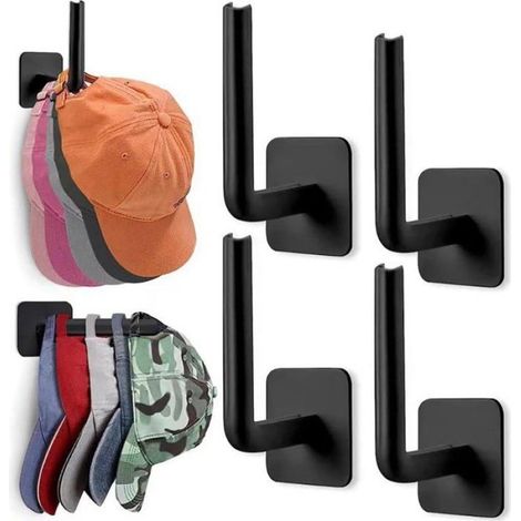 Lot de 4 Crochets muraux,Auto-adhésifs,Forme L,ABS noir,13,5 x 6,5 cm,Entrée Couloir Placard (1/4)