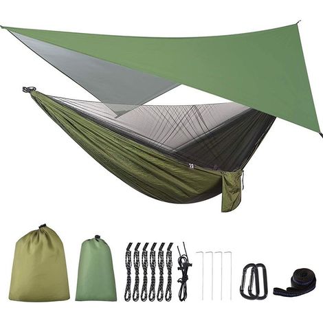 GDHZS- Hamac de Camping Ultra Léger–Nylon Parachute,Compact avec Sac de Transport–avec Sangles de Mousquetons et Acier–Idéal Randonnée,Jardin,Plein Air,noir (1/5)