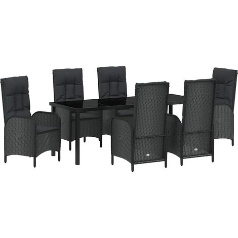 Maison Exclusive - Set da Pranzo per Giardino con cuscino 7 pcs Nero polyrattan