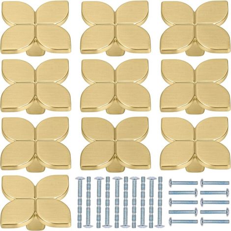 10 Stück Schubladenknöpfe Gold Blattform Möbelknöpfe für Kommode Schrankgriffe mit Schrauben
