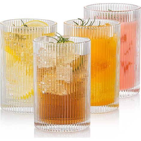 Geriffelte Trinkgläser 4er Set, 500ml Vintage Cocktailgläser, Glasbecher für Mojito, Bier & Kaffee (1/5)