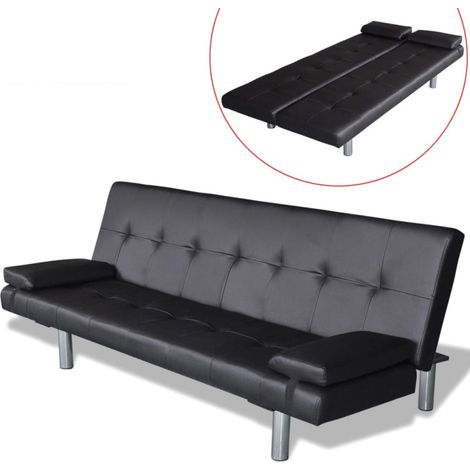 vidaXL - Divano Letto Regolabile in Similpelle Nero con 2 Cuscini