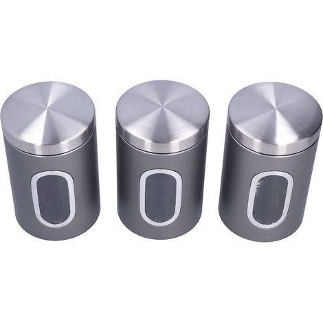 Lot de 3 bocaux de rangement en acier inoxydable pour aliments, thé et noix, avec fenêtre, résistants et de grande capacité, pour la cuisine (gris) (1/5)