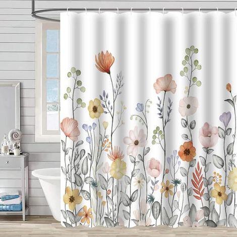 Rideau de douche anti-moisissure, 180 x 200 cm, imprimé aquarelle à motifs de feuilles, lavable, imperméable, avec crochets, Style 20, 180 x 200 cm