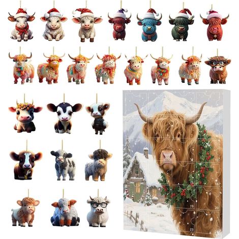 Calendrier de l'Avent Vache des Highlands , compte à rebours 24 jours , décorations , Noël Ornements (1/5)