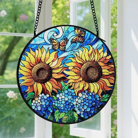 12.5cm Suspension en vitrail - Attrape-soleil coloré artistique minimaliste unique, décoration maison jardin, cadeau Fête des Mères, Anniversaire pour femme (1/5)