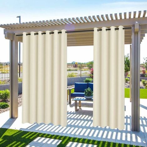 Rideau d'extérieur déperlant, isolant thermique, anti-vent et anti-UV voilage occultant pour terrasse (Beige, Lot de 2, 132x213 cm) (1/5)