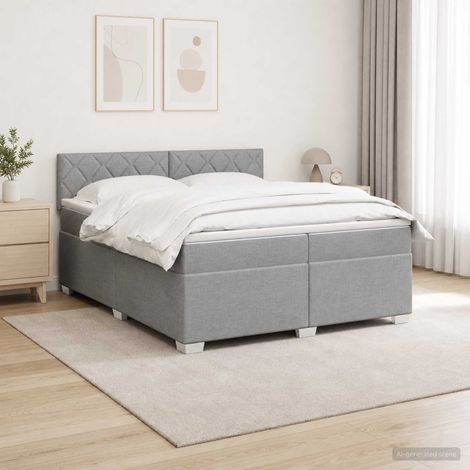 Cama con Base Tapizada, Colchón y Luz LED Gris Claro Tela (1/5)