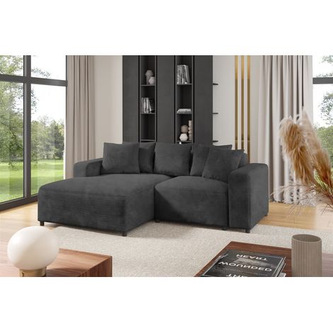 Ecksofa Designersofa Sofa MEGAN XS in Stoff Poso Dunkelgrau Ottomane Links (1/2)