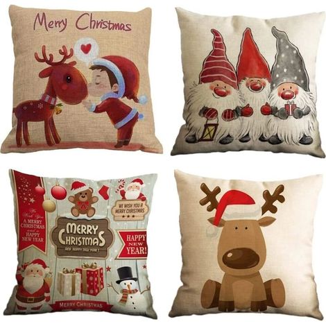 MINKUROW Piezas Funda De Cojín Feliz Navidad Funda De Cojín Decorativa Invierno Gnomos Alce Santa Claus Fundas De Cojín 45x45cm (1/5)