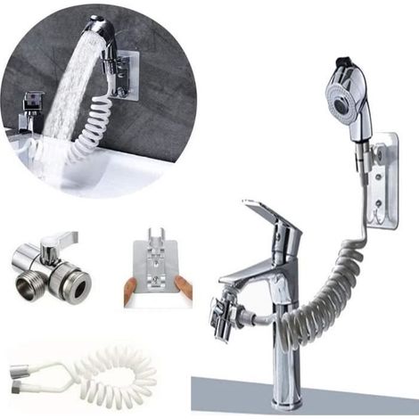 Pomme de Douche à Main kit de douchette élastique Ensemble Pommeau Douche pour Lavabo Ensemble de pulvérisateur de robinet (1/4)