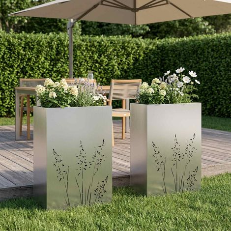 vidaXL Macetero de Jardín 2 uds. Plateado 50 x 30 x 75 cm (1/5)