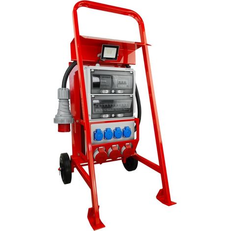 Coffret électrique de chantier sur pied avec éclairage eXT S/FI SET, portable, avec prises 32 A, 2x16 A CEE MENNEKES, 4x230 V Schuko coffret électrique de chantier Doktorvolt DV-0027-D