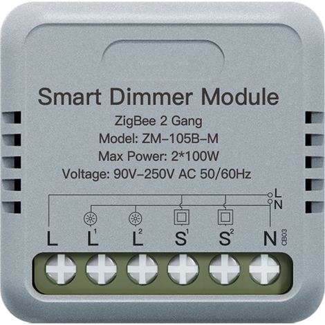 Mini Triac Dimmer ZigBee 3.0, 2 Canali 1A, TUYA, Smart Life, AC 90-250V 50/60HZ 2X100W 40X40X18mm IP20