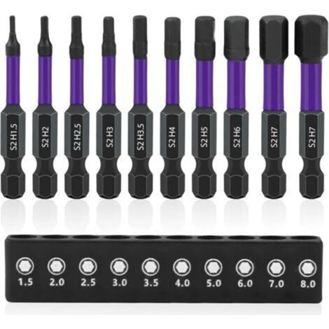 Embouts Visseuse Hexagonale, 50mm Hex Tige Tournevis Tete 1/4" Embout Tournevis Hexagonale Magnétiques Tige S2 Acier Visseuse Allen Sets pour Perceuses Sans Fil Perceuse Main (10 pièces)