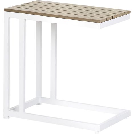 Mesa auxiliar de jardín exterior madera plástica clara y base blanca Messina (1/5)