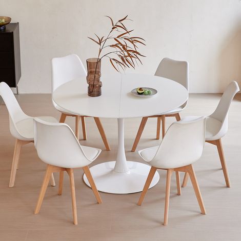 Wokaka Set Tavolo da Pranzo - Tavolo Rotondo in MDF 110x75 cm - 6 Sedie - Stile Scandinavo