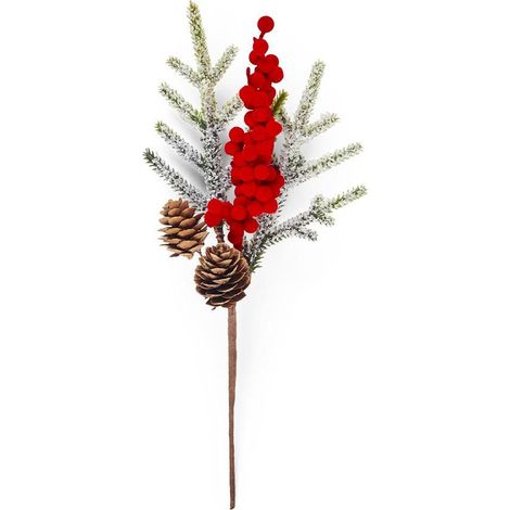 Pick Prima Neve con bacche floccate rosse H26 cm Mercury