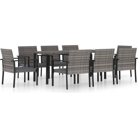 Set da pranzo da giardino per esterni da 9 pezzi in resina di vimini grigia 020014128