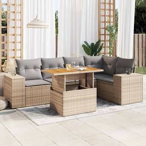 vidaXL Salon de jardin avec coussins 6 pcs beige résine tressée (1/5)