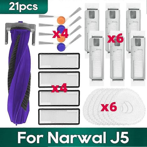 Accessoires pour Narwal J5 : brosse principale, filtre HEPA, sac à poussière, chiffon de rechange (1/5)