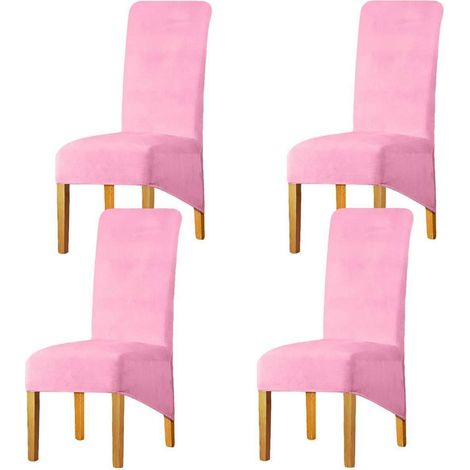 Housses de chaise extensibles en velours rose pour salle à manger, lot de 4, grande taille (1/5)