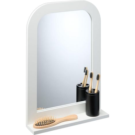 Miroir de Salle de Bain avec Tablette, HxLxP : 54 x 38 x 8,5 cm, rectangulaire, Chambre, Couloir, Blanc (1/5)